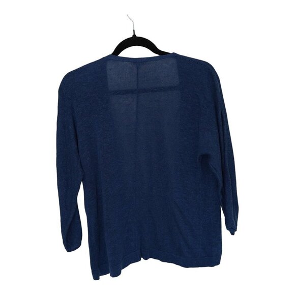 J.Jill‎ Linen Blend Open Front Cardigan Blue Open Front 3/4 Sleeve Sz S - Picture 2 of 10